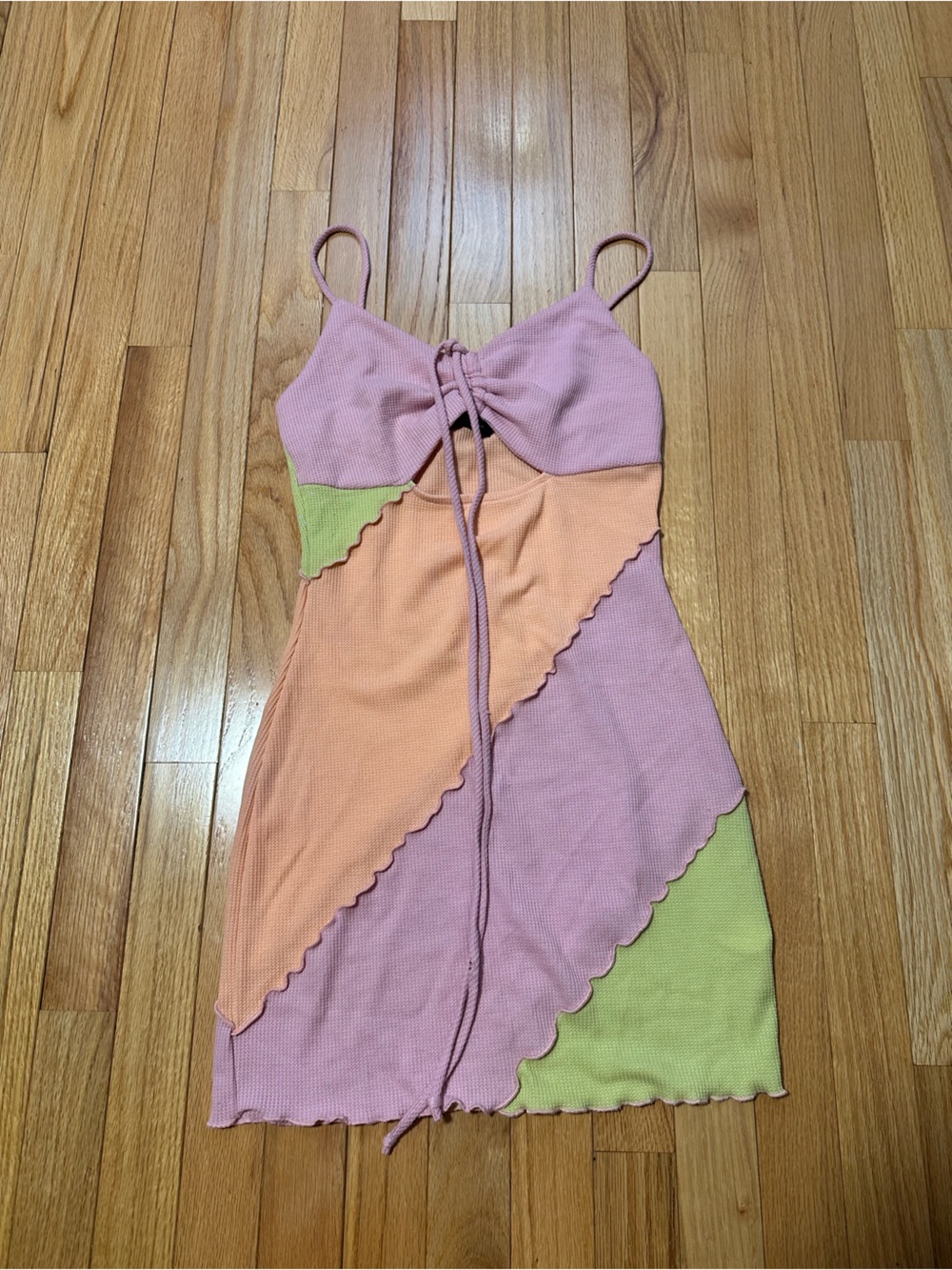 Hazel Boutique Colorblock Pastel Knit Dress - Pink, Peach & Yellow Medium